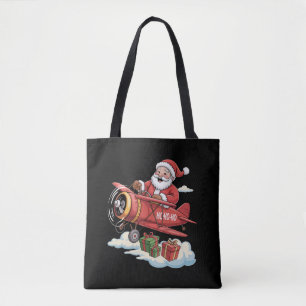 Tote Bag Père Noël de Noël Pilote Avion Volant Cadeau