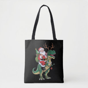 Tote Bag Père Noël équitation Dinosaur T-Rex Noël Escadron