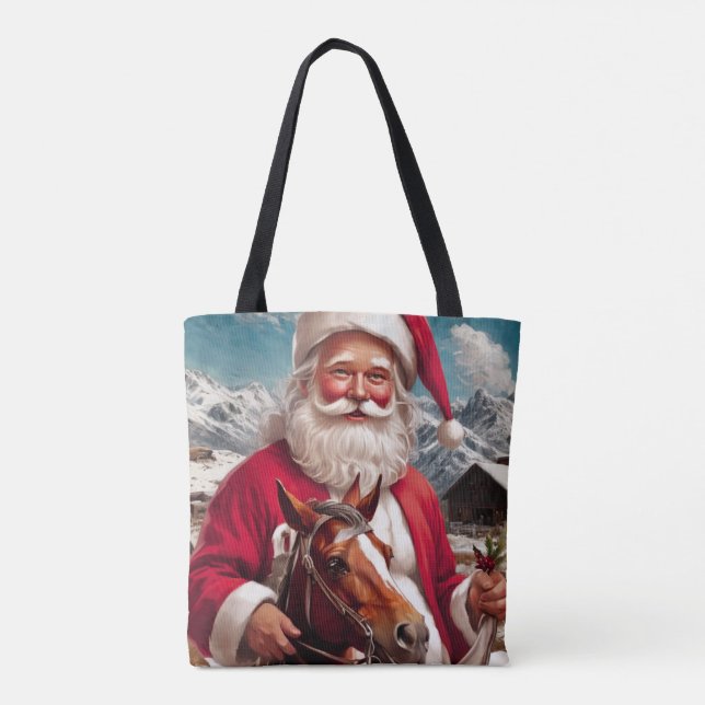 Tote Bag Père Noël et son cheval des Rocheuses (Dos)