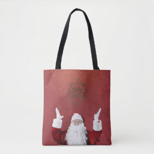 Tote Bag Père Noël, Flocons de neige, Rouge