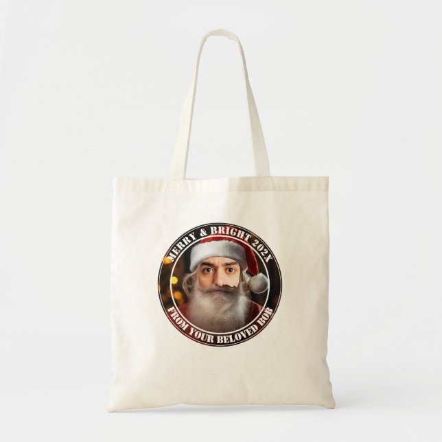 Tote Bag Père Noël instantanée ! Ajoute juste ton visage. (Devant)