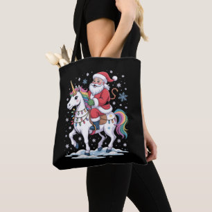 Tote Bag Père Noël Licorne Noël Arc-en-ciel Lumières Xmas
