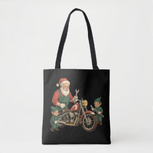 Tote Bag Père Noël mécanicien drôle rétro motard Noël
