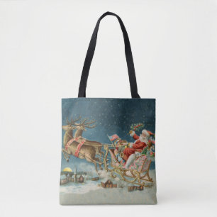 Tote Bag Père Noël Noël Traîneau Antique Renne