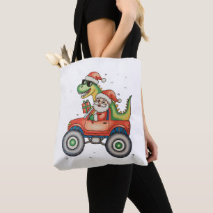 Tote Bag Père Noël T Rex Dinosaur Monster Truck Noël Noël