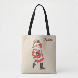 Tote Bag Père Noël victorien de Noël vintage patineur sur g