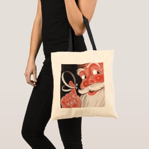 Tote Bag Père Noël vintage avec ficelle de rappel au doigt