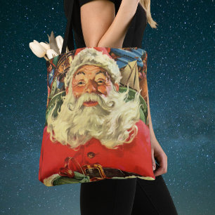 Tote Bag Père Noël vintage de Noël dans un traîneau avec de
