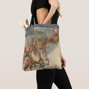 Tote Bag Père Noël vintage de Noël traîneau avec rennes