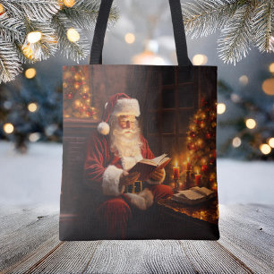 Tote Bag Père Noël vintage Lire un livre Noël