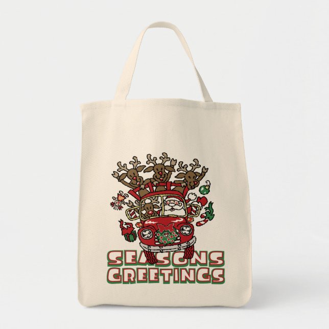 Tote Bag Père Noël Woody et son dessin de Noël Reindeer (Devant)