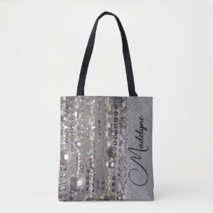 Tote Bag Perles d'argent brillantes personnalisées