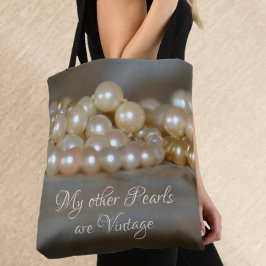 Tote Bag Perles de glam rétro Gris et crème Belle chic