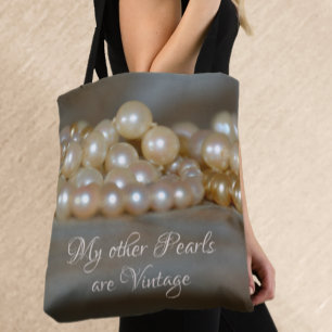 Tote Bag Perles Retro Glam Grises et Crème Élégantes et Chi