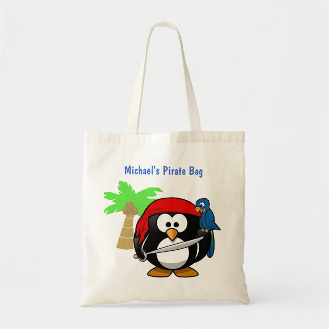 Tote Bag Perroquet de pingouin de pirate et plage nommée (Devant)
