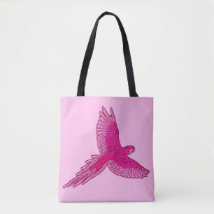 Tote Bag Perroquet en vol, Fuchsia et rose glace