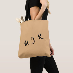 Tote Bag Personalizable 3-Initial Fourre-tout Bag=Tan/Black