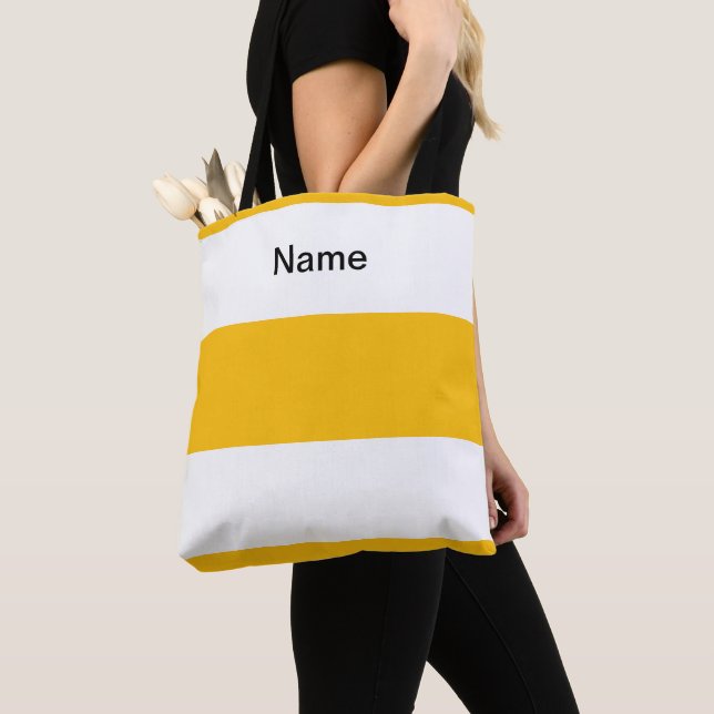 Tote Bag Personalize Classic Lemon Yellow +  White Stripes (De près)