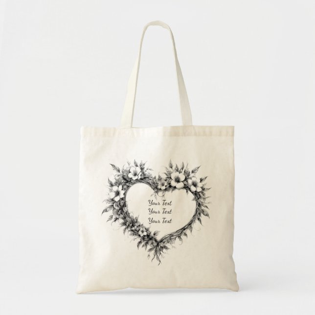 Tote Bag Personalized Boho Floral Heart Tote (Devant)
