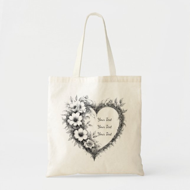 Tote Bag Personalized Botanical Heart Sketch Tote (Devant)