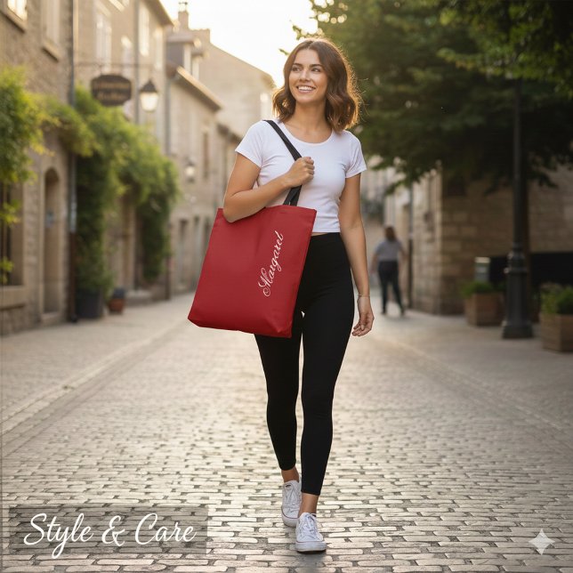 Tote Bag Personalized Custom Name Designer Christmas Red (Personalized Custom Name Designer Christmas Red Tote Bag)