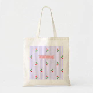 Tote Bag Personalized Cute Striped Holiday Christmas Holly 