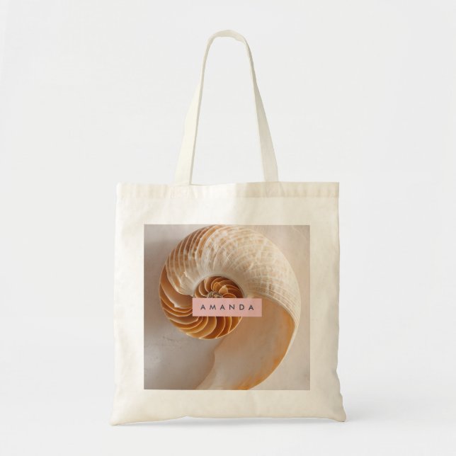 Tote Bag Personalized Elegant Seashell Spiral Coastal (Devant)