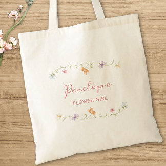 Tote Bag Personalized Flower Girl Watercolor Floral Wedding
