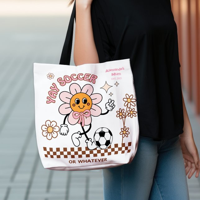 Tote Bag Personalized Funny Soccer Mum Retro Flower  (Créateur téléchargé)