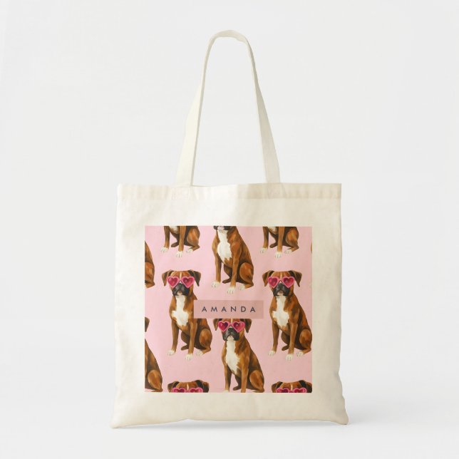 Tote Bag Personalized Kawaii Trendy Boxer Dog  (Devant)