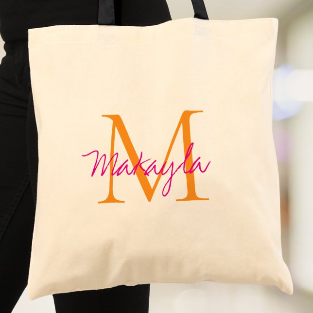 Tote Bag Personalized Monogram Pink Script (Créateur téléchargé)