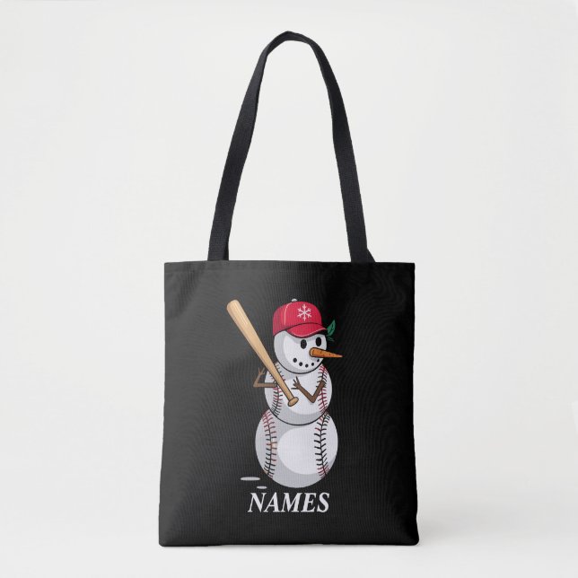 Tote Bag Personalized Name Baseball Snowman Balls Snow Xmas (Devant)