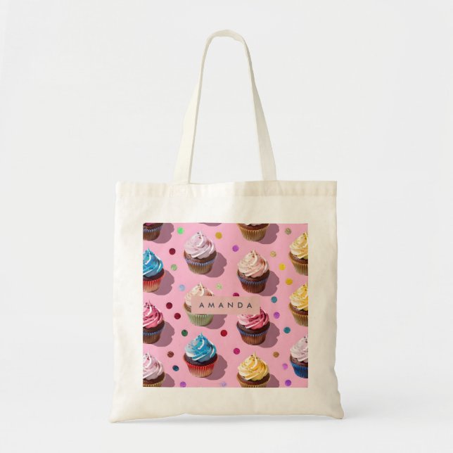 Tote Bag Personalized Whimsical Rainbow Cupcake Confetti (Devant)