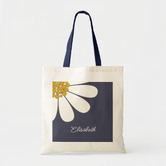 Tote Bag Personalized White Daisy Floral Design | Custom 