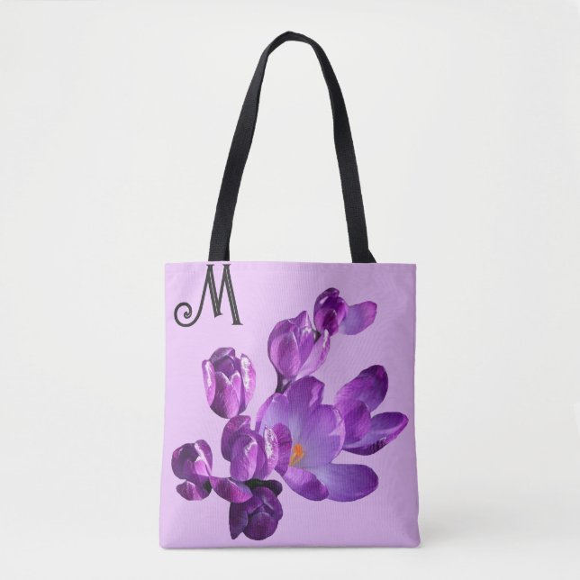 Tote Bag Personnalisable M monogramme fleurs pourpres boho  (Devant)