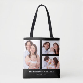 Tote Bag Personnalisé 3 sections Famille Photo Collage Blac