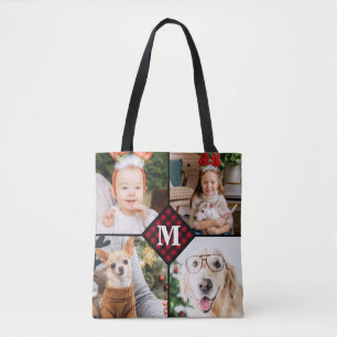 Tote Bag Personnalisé 4 Photo Monogramme Rouge Buffalo Pla