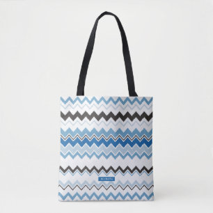Tote Bag Personnalisé bleu Ikat Chevron Motif Bridesmaid