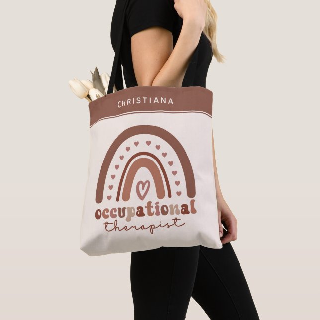 Tote Bag Personnalisé Boho Arc-en-ciel OT ergothérapie (De près)