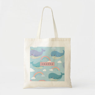 Tote Bag Personnalisé Cute Pastel Baleine et Motif arc-en-c