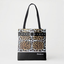 Tote Bag Personnalisé élégant Brown blanc Léopard noir