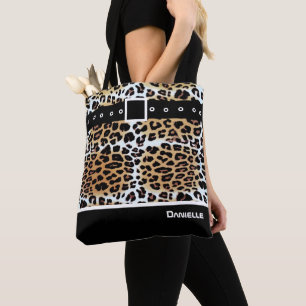 Tote Bag Personnalisé élégant Brown blanc Léopard noir