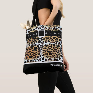 Tote Bag Personnalisé élégant Brown blanc Léopard noir
