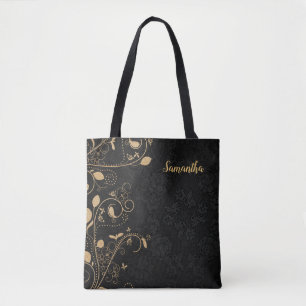 Tote Bag Personnalisé Elegant Or Black Floral