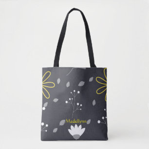 Tote Bag Personnalisé Floral moderne noir et jaune