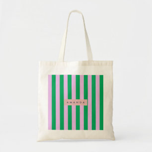 Tote Bag Personnalisé Frais Vert et Rose Rayé Rétro