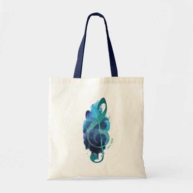 Tote Bag Personnalisé, jolie musique Turquoise Treble Clef (Devant)