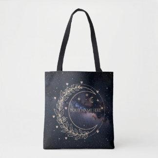 Tote Bag Personnalisé Lune Mystique et Ciel Étoilé