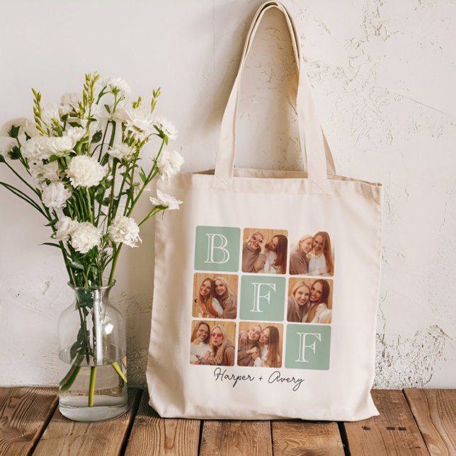 Tote Bag Personnalisé Meilleur Amis Forever 6 Photo Collage (Celebrate your unbreakable bond with this "Best Friends Forever" photo tote bag! )