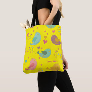 Tote Bag Personnalisé mignon Oiseaux Amour Coeurs